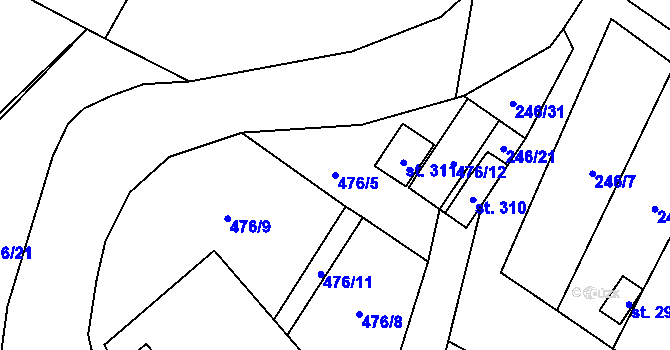 Parcela st. 476/5 v KÚ Kravsko, Katastrální mapa