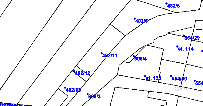 Parcela st. 482/11 v KÚ Kravsko, Katastrální mapa