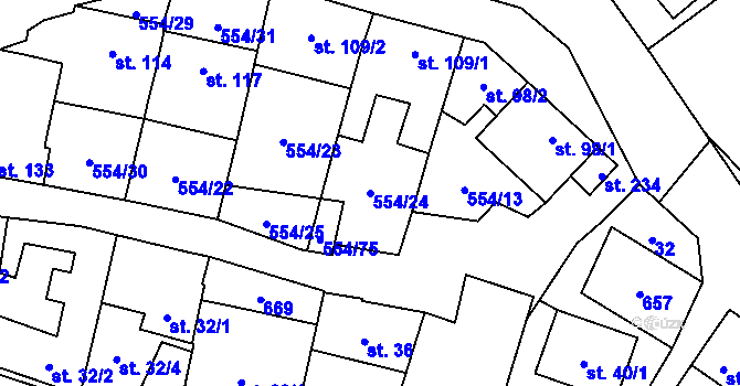 Parcela st. 554/24 v KÚ Kravsko, Katastrální mapa