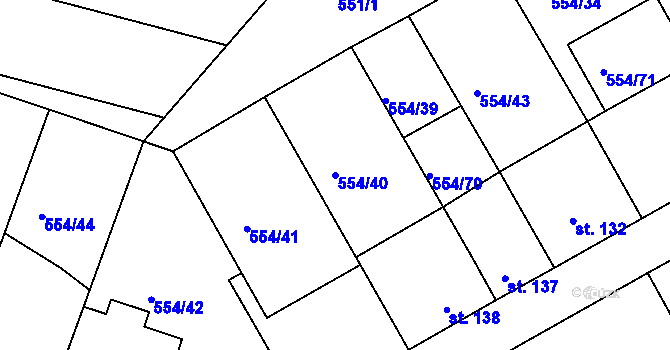 Parcela st. 554/40 v KÚ Kravsko, Katastrální mapa