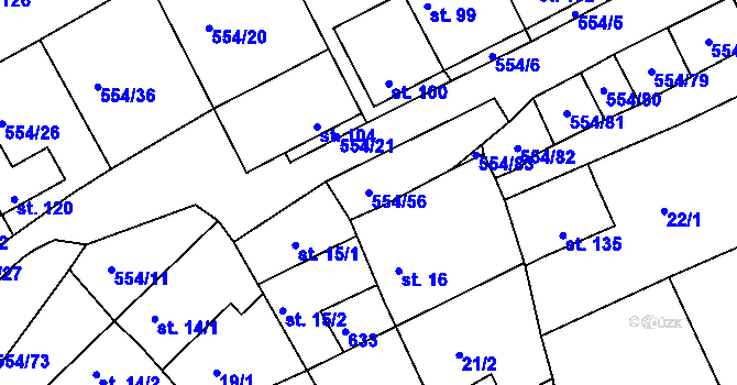 Parcela st. 554/56 v KÚ Kravsko, Katastrální mapa