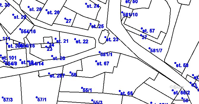 Parcela st. 581/1 v KÚ Kravsko, Katastrální mapa