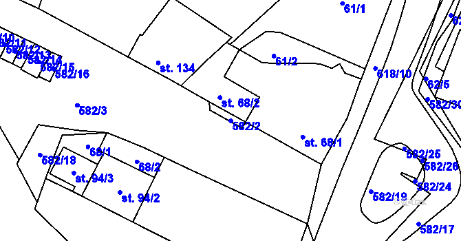 Parcela st. 582/2 v KÚ Kravsko, Katastrální mapa
