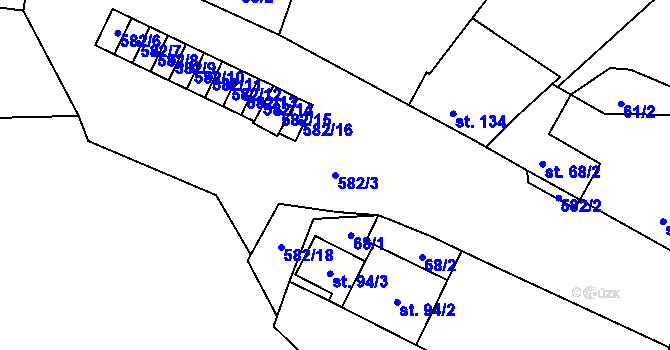Parcela st. 582/3 v KÚ Kravsko, Katastrální mapa