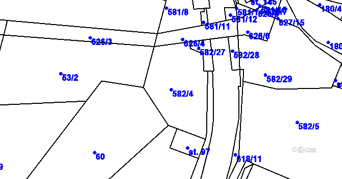 Parcela st. 582/4 v KÚ Kravsko, Katastrální mapa