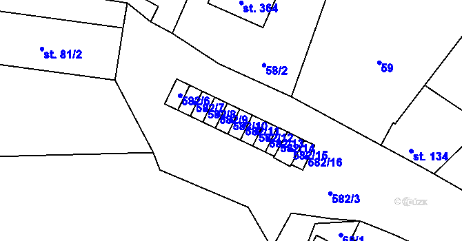 Parcela st. 582/10 v KÚ Kravsko, Katastrální mapa