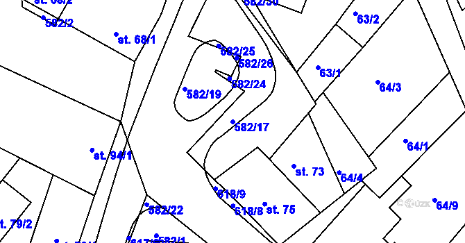 Parcela st. 582/17 v KÚ Kravsko, Katastrální mapa