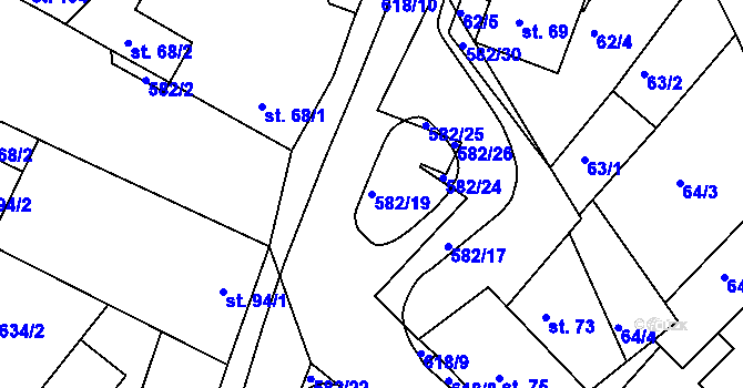 Parcela st. 582/19 v KÚ Kravsko, Katastrální mapa