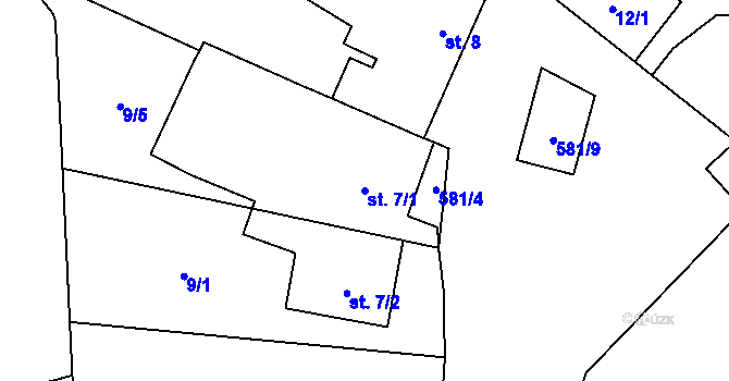 Parcela st. 7/1 v KÚ Kravsko, Katastrální mapa