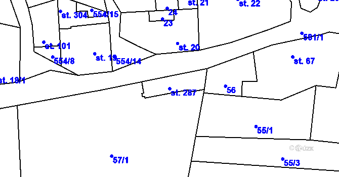 Parcela st. 287 v KÚ Kravsko, Katastrální mapa