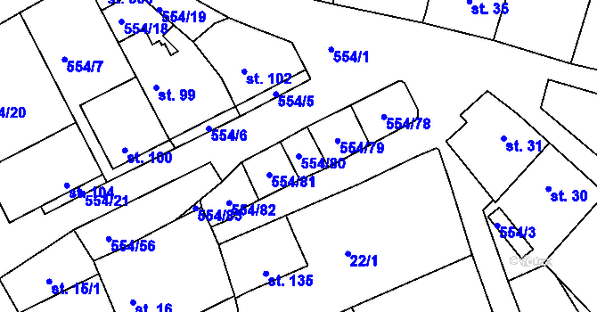 Parcela st. 554/80 v KÚ Kravsko, Katastrální mapa