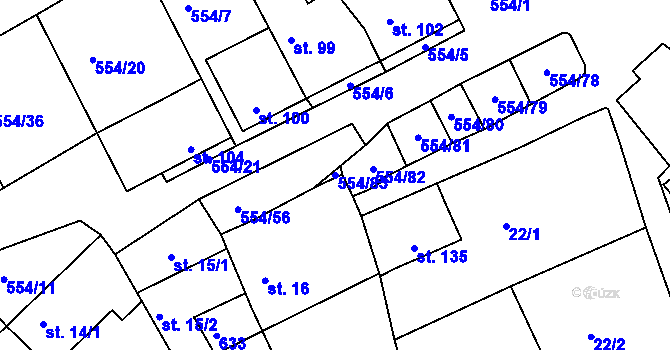 Parcela st. 554/83 v KÚ Kravsko, Katastrální mapa
