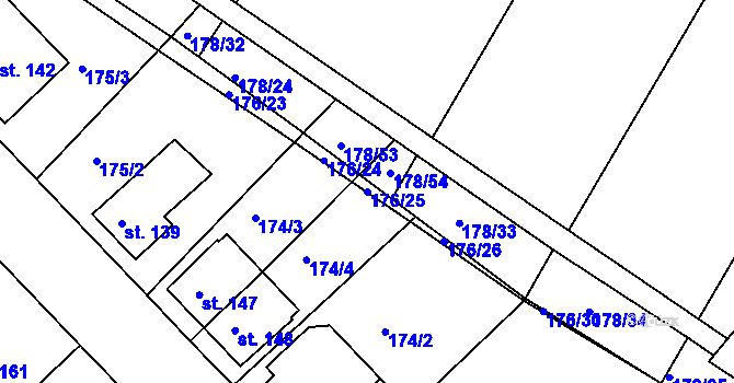 Parcela st. 176/25 v KÚ Kravsko, Katastrální mapa
