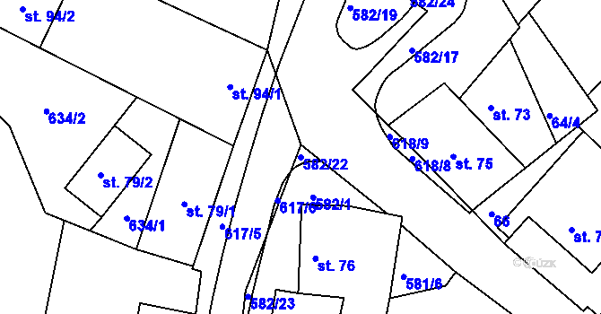Parcela st. 582/22 v KÚ Kravsko, Katastrální mapa