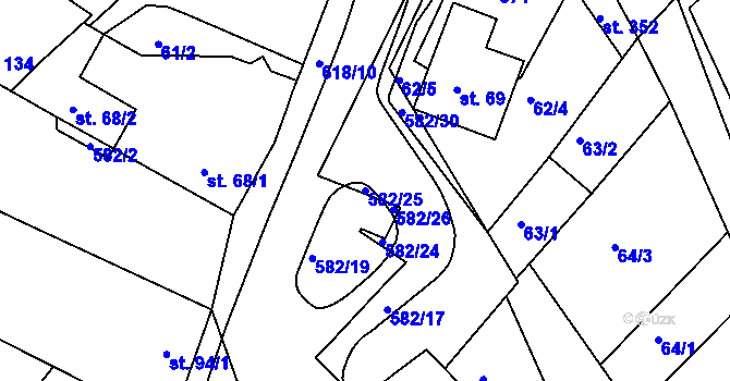 Parcela st. 582/25 v KÚ Kravsko, Katastrální mapa