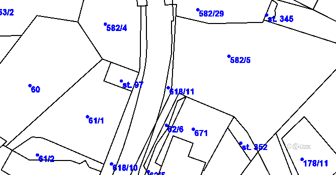 Parcela st. 618/11 v KÚ Kravsko, Katastrální mapa