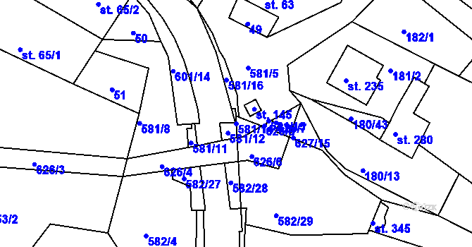 Parcela st. 581/14 v KÚ Kravsko, Katastrální mapa