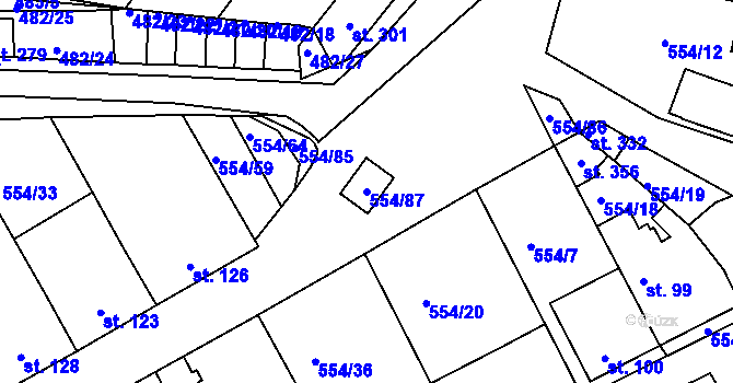 Parcela st. 554/87 v KÚ Kravsko, Katastrální mapa