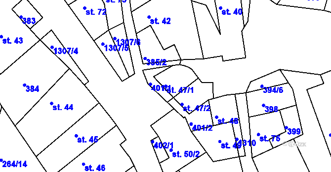 Parcela st. 47/1 v KÚ Plenkovice, Katastrální mapa