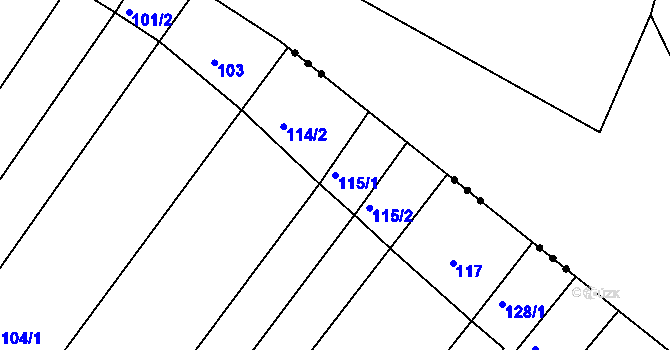 Parcela st. 115/1 v KÚ Plenkovice, Katastrální mapa
