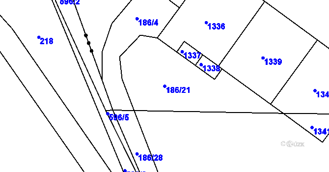 Parcela st. 186/21 v KÚ Plenkovice, Katastrální mapa