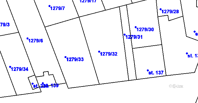 Parcela st. 1279/32 v KÚ Plenkovice, Katastrální mapa