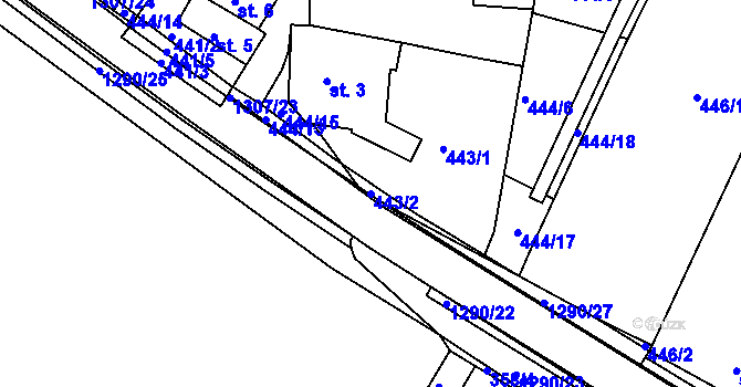 Parcela st. 443/2 v KÚ Plenkovice, Katastrální mapa