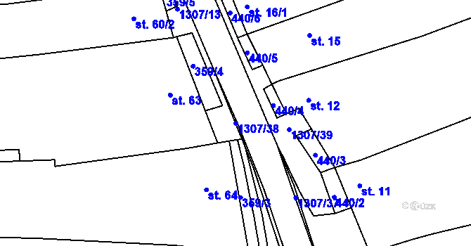 Parcela st. 1307/38 v KÚ Plenkovice, Katastrální mapa