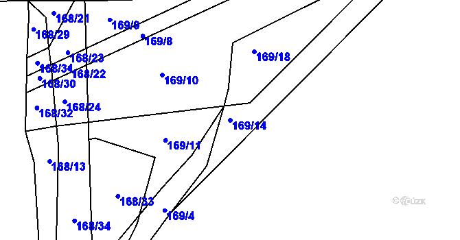 Parcela st. 169/14 v KÚ Krbice, Katastrální mapa
