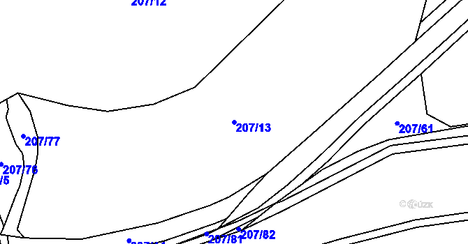 Parcela st. 207/13 v KÚ Krbice, Katastrální mapa