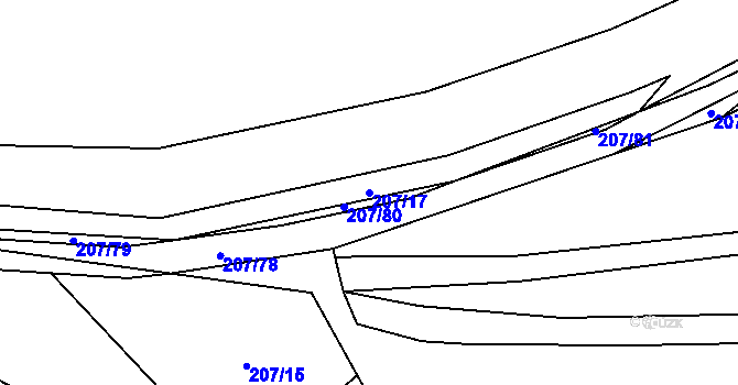 Parcela st. 207/17 v KÚ Krbice, Katastrální mapa
