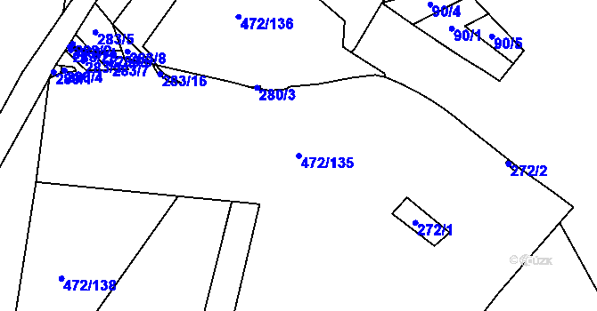 Parcela st. 472/135 v KÚ Krbice, Katastrální mapa