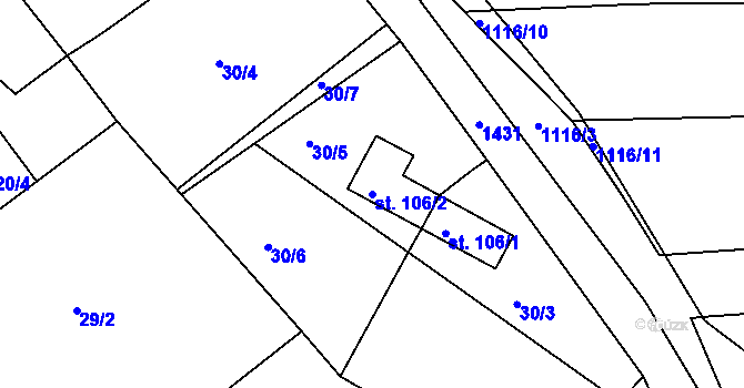 Parcela st. 106/2 v KÚ Krč u Protivína, Katastrální mapa