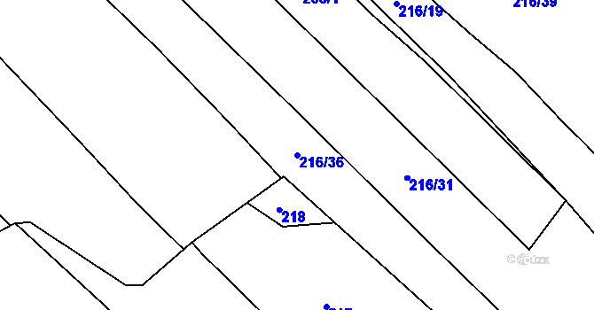Parcela st. 216/36 v KÚ Krč u Protivína, Katastrální mapa