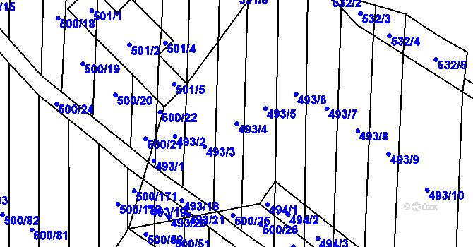 Parcela st. 493/4 v KÚ Krčmaň, Katastrální mapa