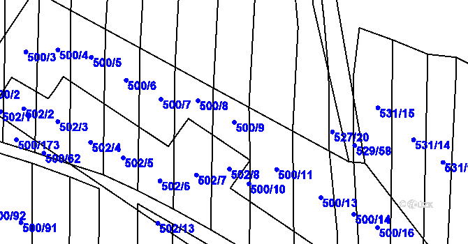 Parcela st. 500/9 v KÚ Krčmaň, Katastrální mapa