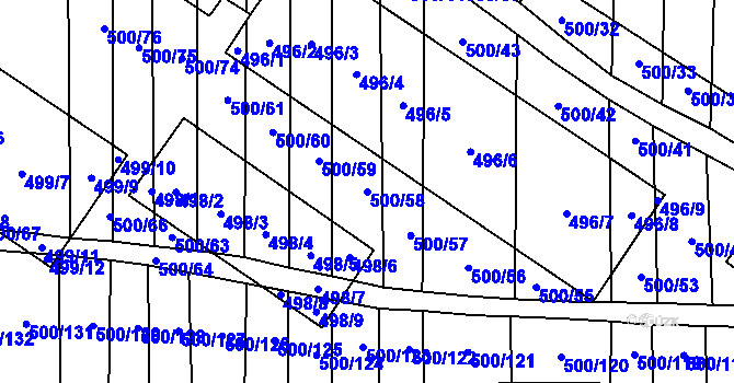 Parcela st. 500/58 v KÚ Krčmaň, Katastrální mapa