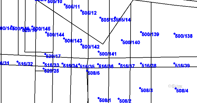 Parcela st. 500/141 v KÚ Krčmaň, Katastrální mapa