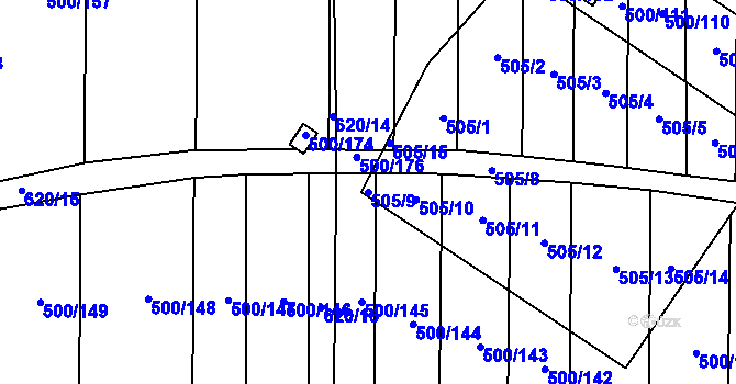 Parcela st. 505/9 v KÚ Krčmaň, Katastrální mapa