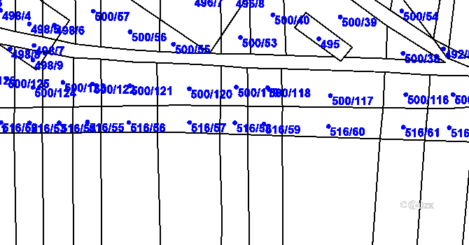 Parcela st. 516/58 v KÚ Krčmaň, Katastrální mapa