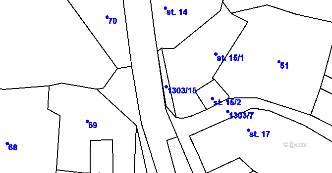 Parcela st. 1303/15 v KÚ Krejnice, Katastrální mapa