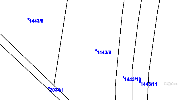 Parcela st. 1443/9 v KÚ Krhanice, Katastrální mapa