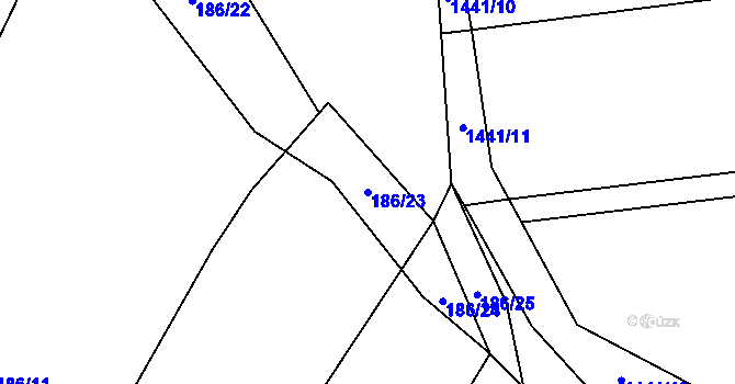 Parcela st. 186/23 v KÚ Krhanice, Katastrální mapa