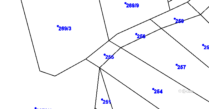 Parcela st. 255 v KÚ Krhanice, Katastrální mapa