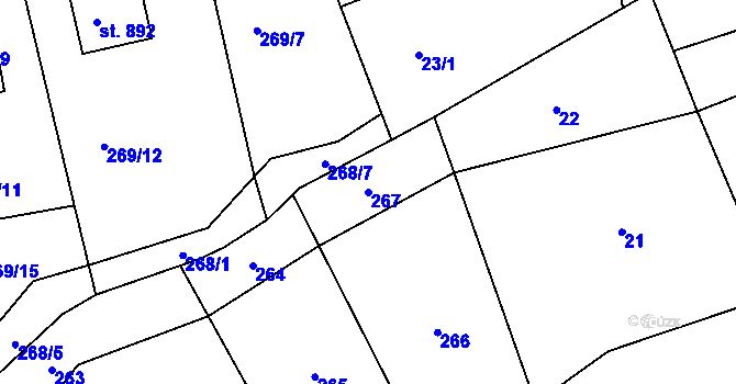 Parcela st. 267 v KÚ Krhanice, Katastrální mapa