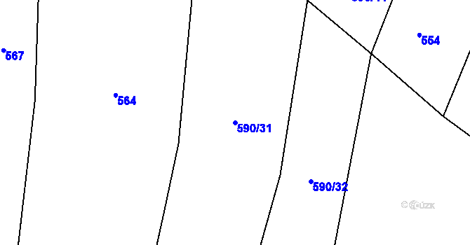 Parcela st. 590/31 v KÚ Krhanice, Katastrální mapa