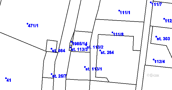 Parcela st. 113/2 v KÚ Krhanice, Katastrální mapa