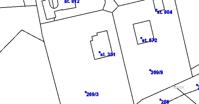 Parcela st. 351 v KÚ Krhanice, Katastrální mapa