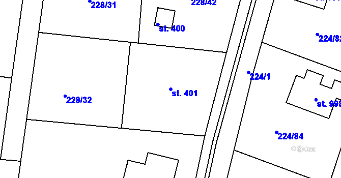 Parcela st. 401 v KÚ Krhanice, Katastrální mapa