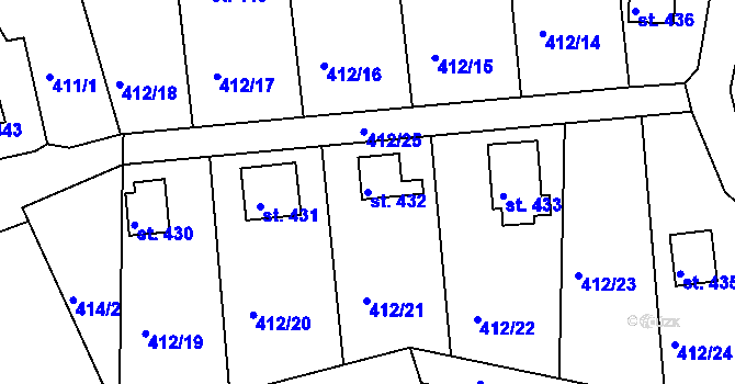 Parcela st. 432 v KÚ Krhanice, Katastrální mapa